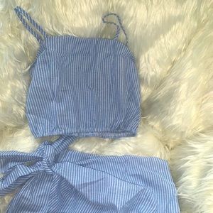 Two piece blue and white set